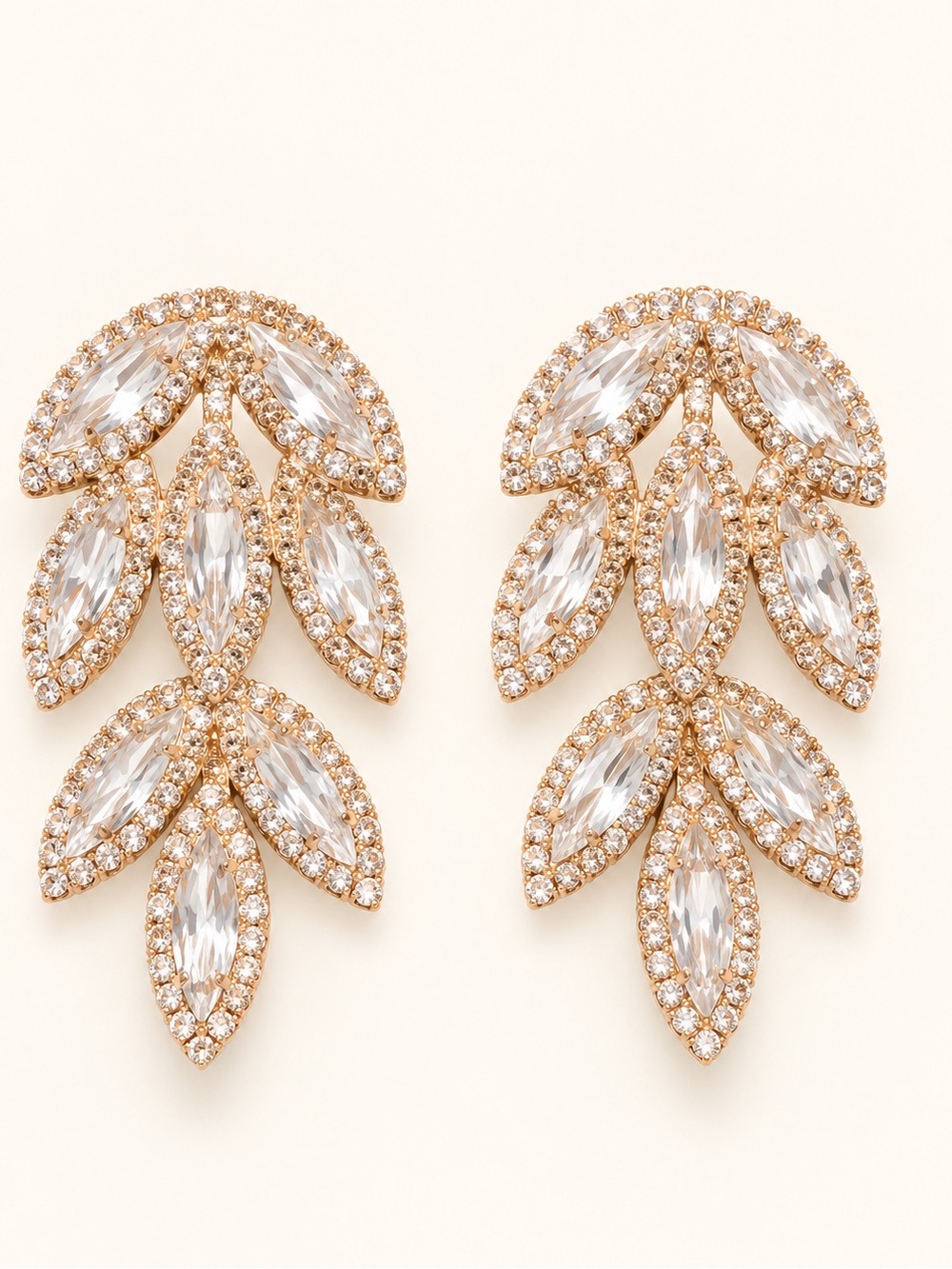 Gold-Tone Crystal Leaf Drop Earrings - Clear
